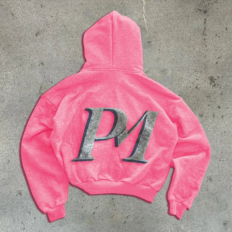 Y2K Printed Zip-Up Street Hoodie back view | MAUVSTUDIO®