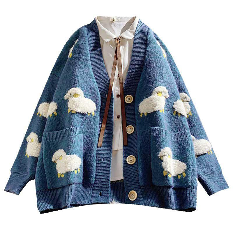 Sheep Embroidery Knitted Cardigan-Mauv Studio