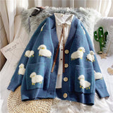 Sheep Embroidery Knitted Cardigan-Blue-L-Mauv Studio