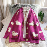 Sheep Embroidery Knitted Cardigan-Pink-L-Mauv Studio
