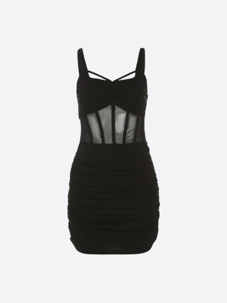 Sheer Bodice Mini Dress view 4 | MAUVSTUDIO®