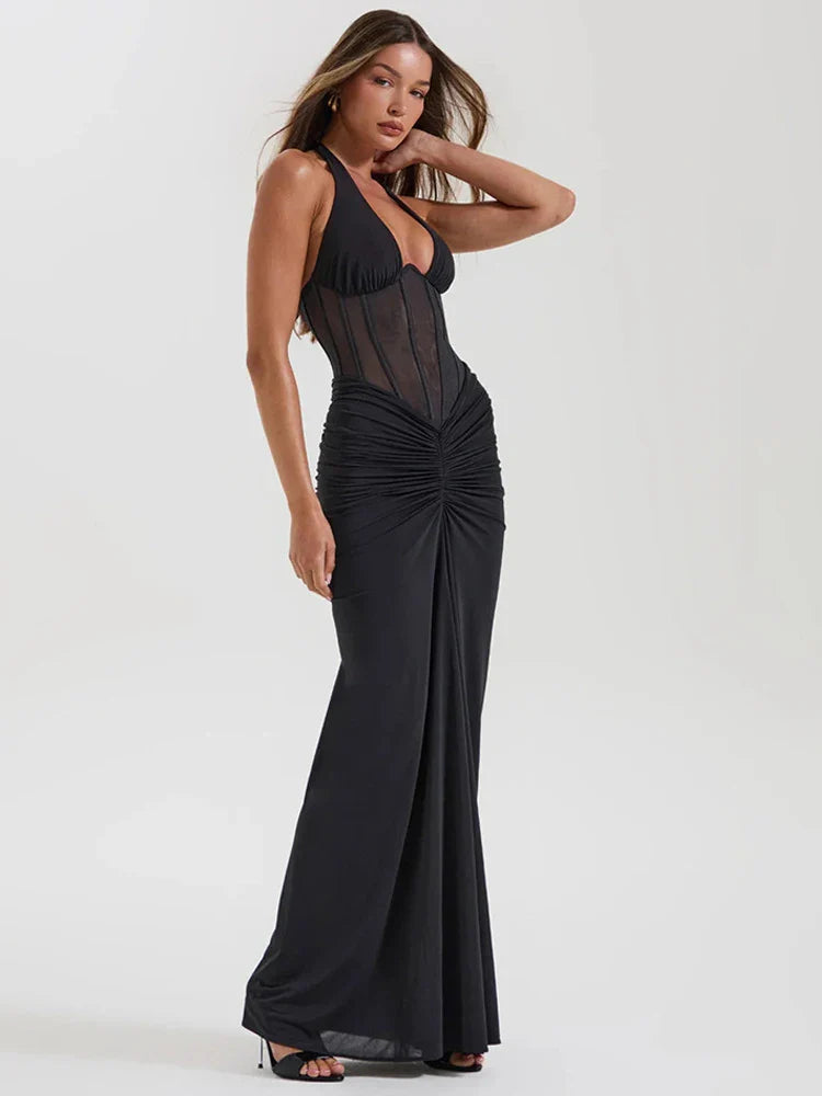 Sheer Halter Maxi Dress | MAUVSTUDIO®