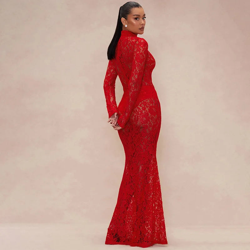 Sheer Lace Maxi Dress view 2 | MAUVSTUDIO®