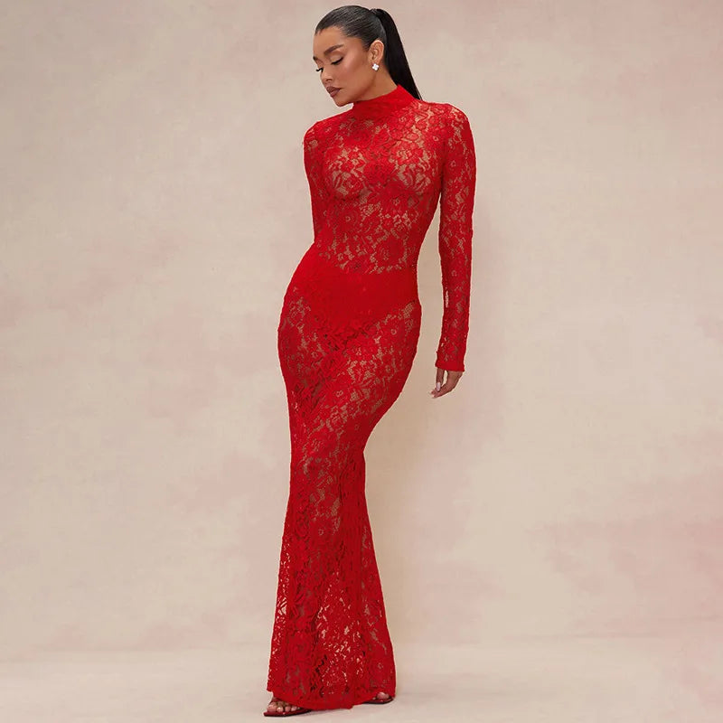Sheer Lace Maxi Dress view 8 | MAUVSTUDIO®
