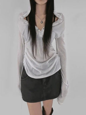 Sheer Ruched Hoodie Top – MAUVSTUDIO®