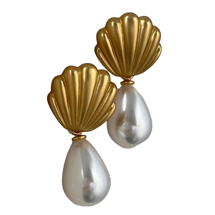Shell Pearl Drop Earrings-Earrings-MAUV STUDIO-STREETWEAR-Y2K-CLOTHING