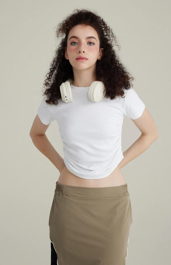 Side Ruched Crop Top-White-S-Mauv Studio