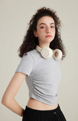 Side Ruched Crop Top-Gray-S-Mauv Studio