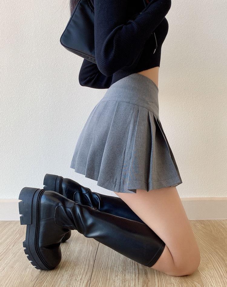 Side Slit College Mini Skirt-Mauv Studio