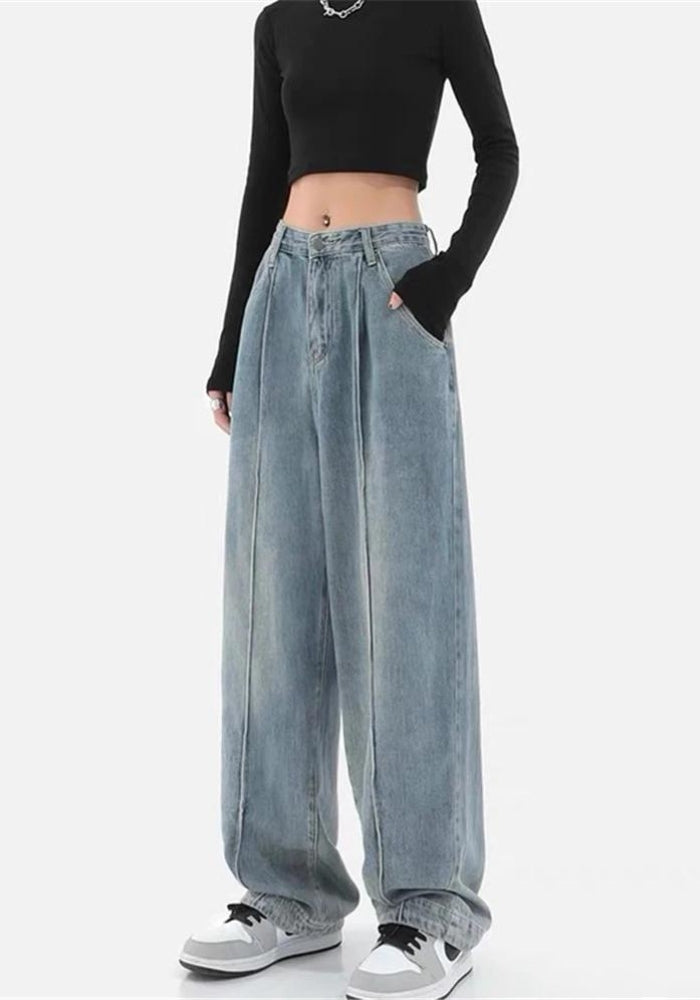 Skater Pleated Baggy Jeans-MAUV STUDIO