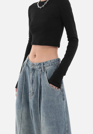 Skater Pleated Baggy Jeans-MAUV STUDIO