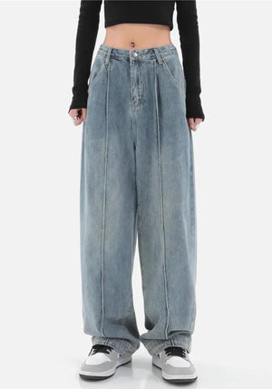 Skater Pleated Baggy Jeans-Blue-S-MAUV STUDIO