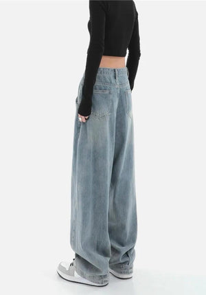 Skater Pleated Baggy Jeans-MAUV STUDIO