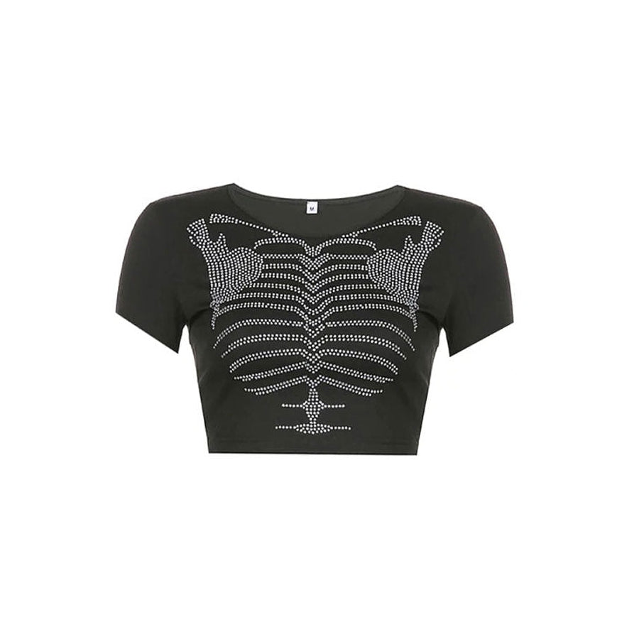 Skeleton Rhinestone Crop Top-Crop Tops-MAUV STUDIO-STREETWEAR-Y2K-CLOTHING