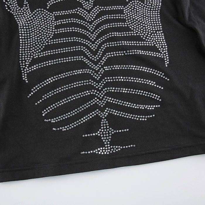 Skeleton Rhinestone Long Sleeve Top-Tops-MAUV STUDIO-STREETWEAR-Y2K-CLOTHING