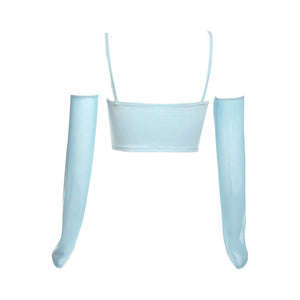 Sky Blue Top & Gloves Set-Tops-MAUV STUDIO-STREETWEAR-Y2K-CLOTHING