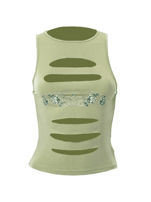 Slash Detail Floral Cropped Tank Top-Tops&Tees-MAUV STUDIO-STREETWEAR-Y2K-CLOTHING