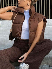 Sleeveless Cropped Puffer Jacket-Jackets-MAUV STUDIO-STREETWEAR-Y2K-CLOTHING
