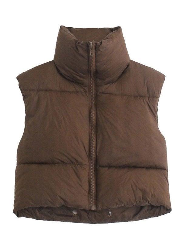 Sleeveless Cropped Puffer Jacket-Jackets-MAUV STUDIO-STREETWEAR-Y2K-CLOTHING
