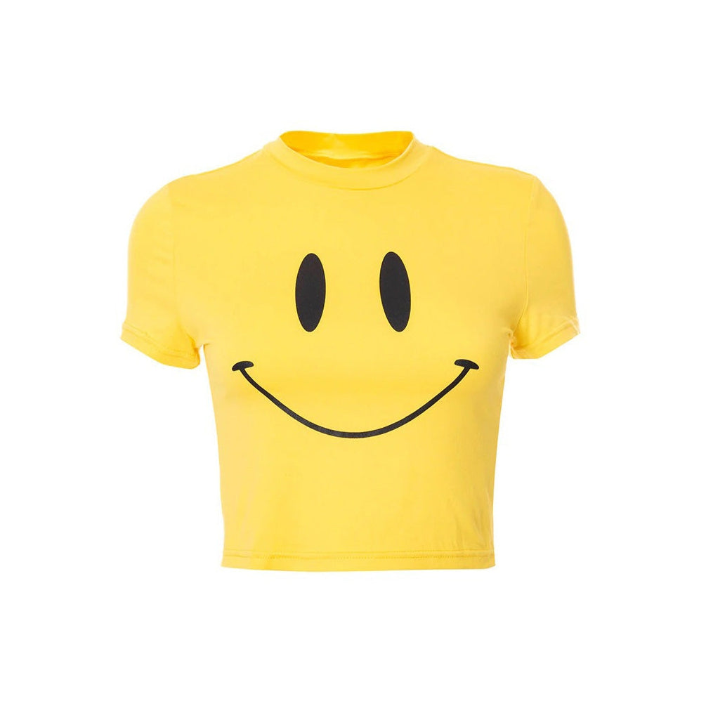 Smiley Face Crop Top-Tops-MAUV STUDIO-STREETWEAR-Y2K-CLOTHING