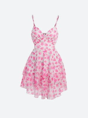 Soft Girl Floral Backless Chiffon Mini Dress view 4 | MAUVSTUDIO®
