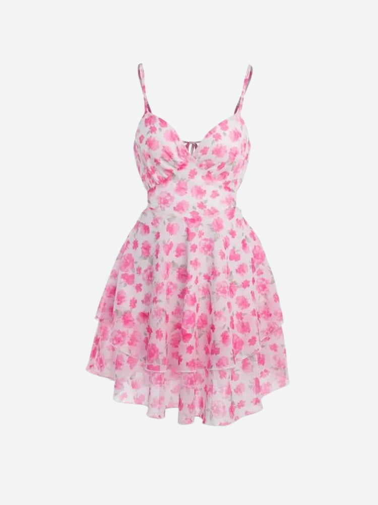 Soft Girl Floral Backless Chiffon Mini Dress view 4 | MAUVSTUDIO®