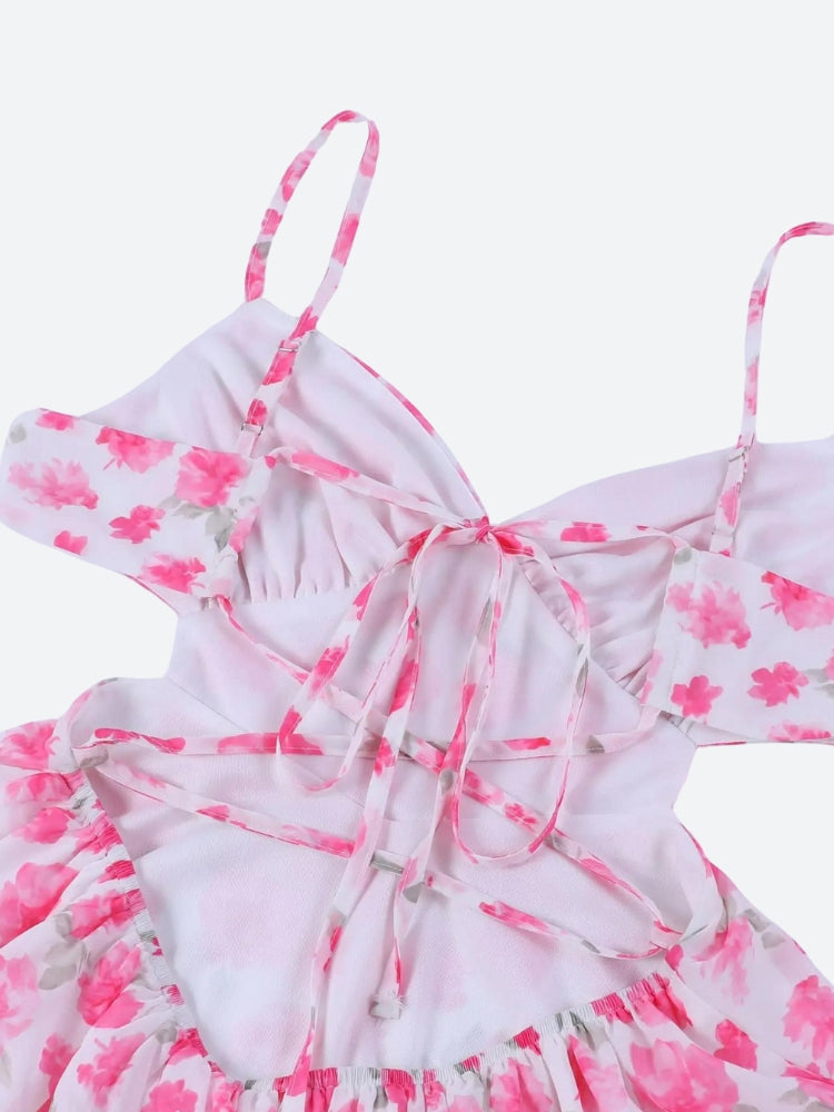 Soft Girl Floral Backless Chiffon Mini Dress view 5 | MAUVSTUDIO®