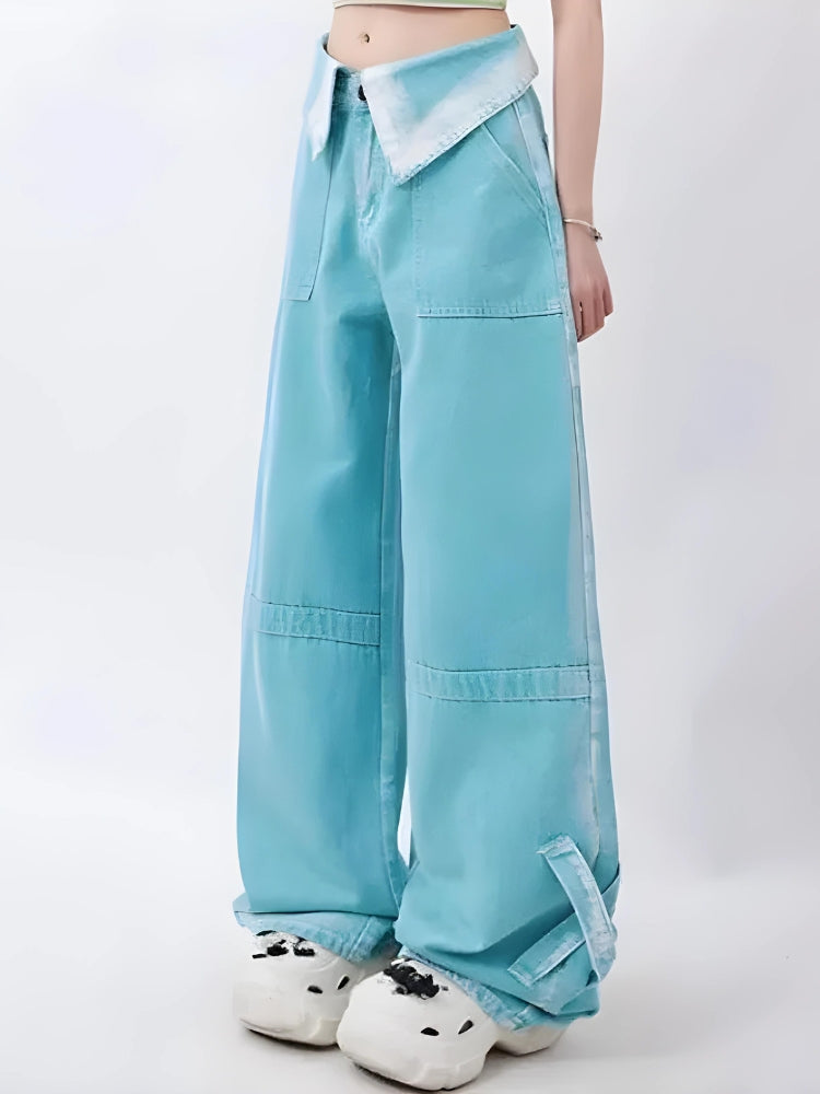 Soft Girl Folded Waist Jeans-MAUV STUDIO