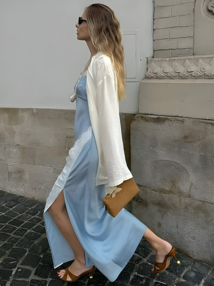 Soft Girl Lace Trim Midi Dress view 2 | MAUVSTUDIO®