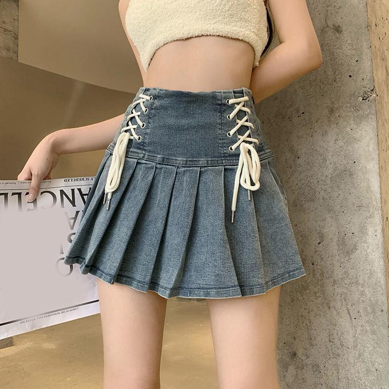 Soft Girl Lace Up Denim Mini Skirt