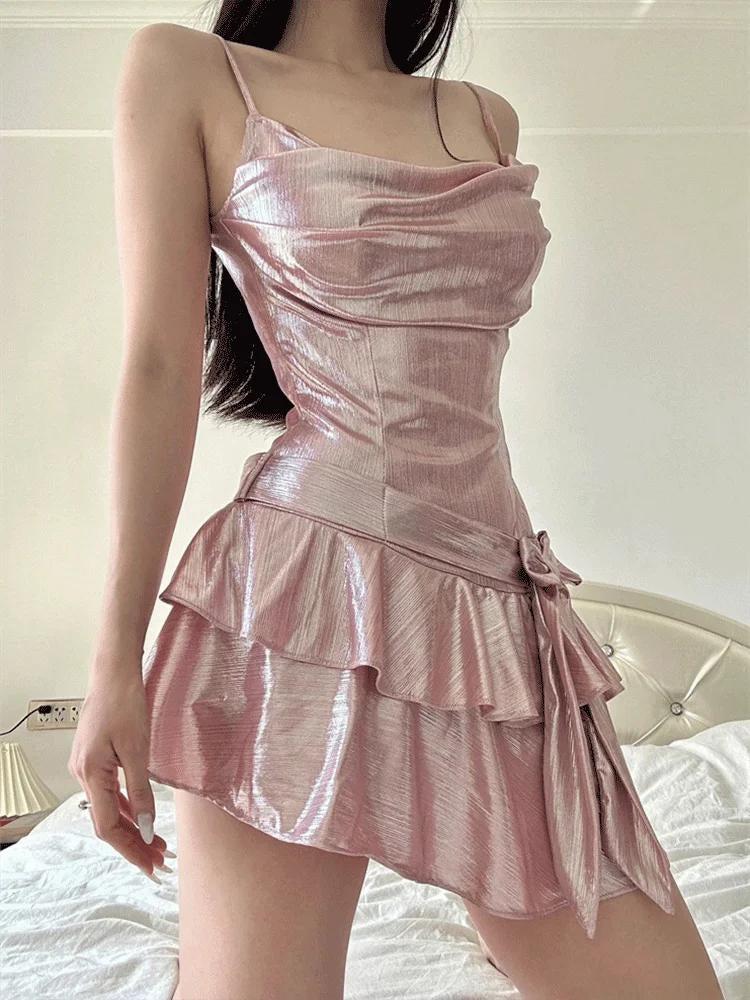 Soft Girl Metallic Mini Dress-Mauv Studio