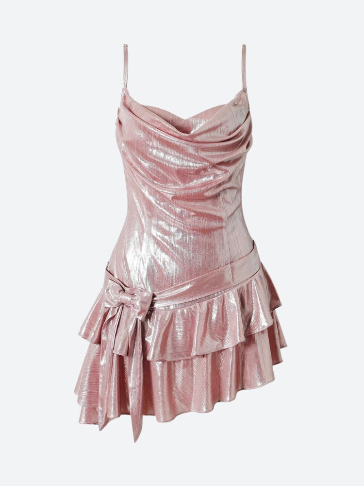 Soft Girl Metallic Mini Dress-Mauv Studio