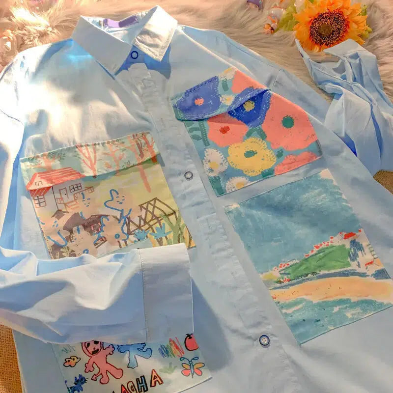 Soft Girl Oil Painting Shirt-MAUV STUDIO