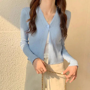 Soft Girl One Button Cardigan-Blue-One Size-Mauv Studio