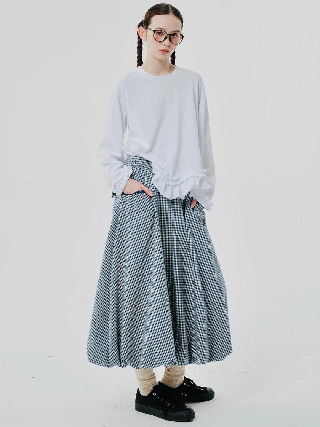 Soft Girl Plaid Bubble Midi Skirt-Mauv Studio