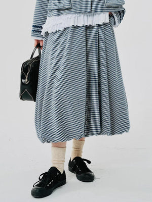 Soft Girl Plaid Bubble Midi Skirt-Mauv Studio