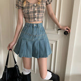 Soft Girl Pleated Denim Mini Skirt-Mauv Studio