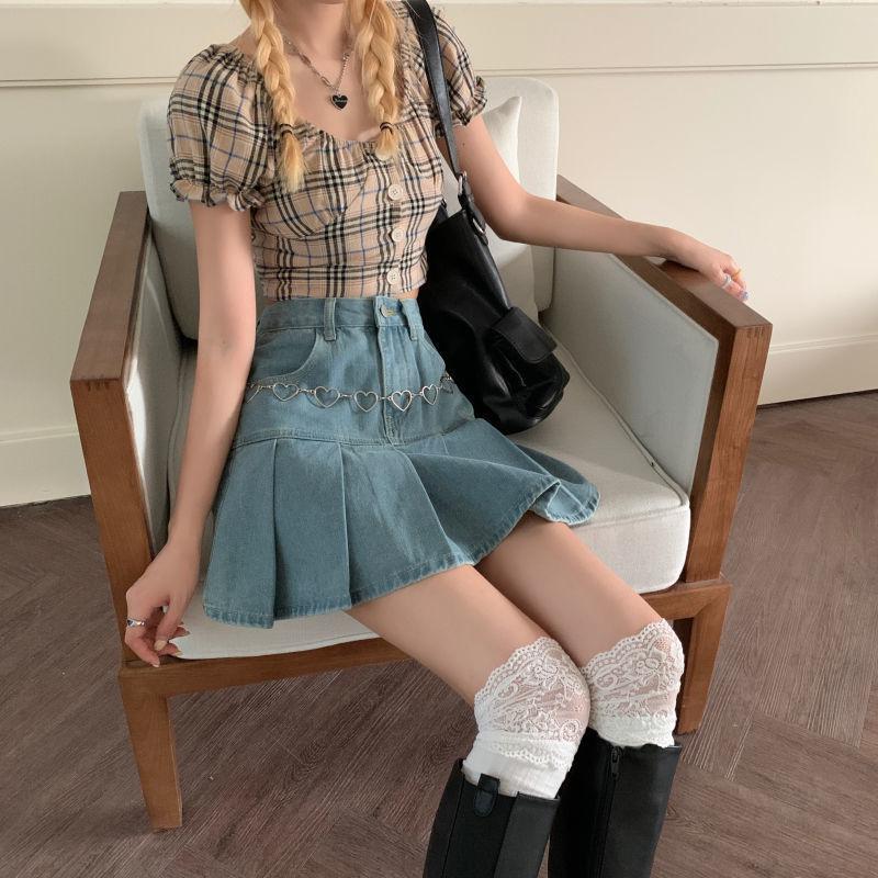 Soft Girl Pleated Denim Mini Skirt-Mauv Studio