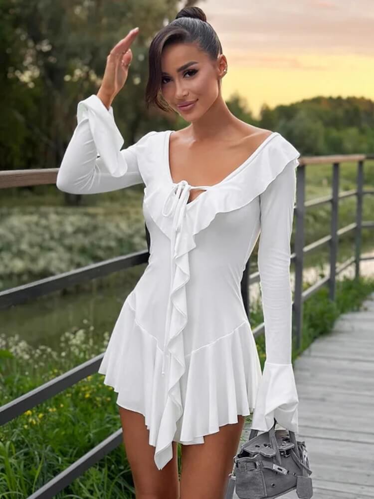 Soft Girl Ruffled Mini Dress view 6 | MAUVSTUDIO®