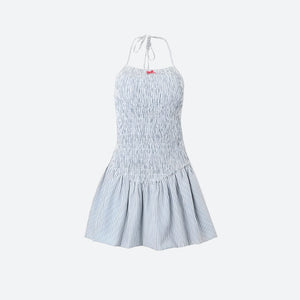Soft Girl Striped Ruched Mini Dress view 3 | MAUVSTUDIO®