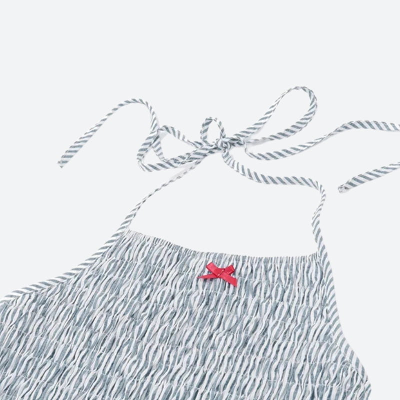 Soft Girl Striped Ruched Mini Dress view 4 | MAUVSTUDIO®