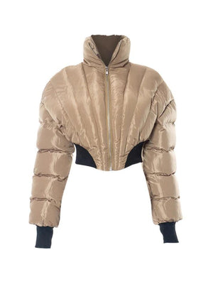 Solid Collar Neck Slim Zip Up Short Jacket-Jackets-MAUV STUDIO-STREETWEAR-Y2K-CLOTHING
