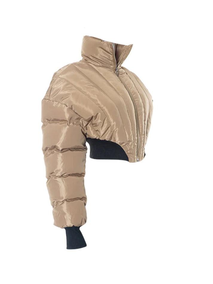 Solid Collar Neck Slim Zip Up Short Jacket-Jackets-MAUV STUDIO-STREETWEAR-Y2K-CLOTHING