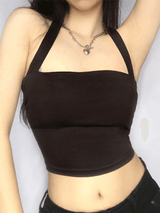 Solid Color Halter Cropped Tank Top-Tops-MAUV STUDIO-STREETWEAR-Y2K-CLOTHING