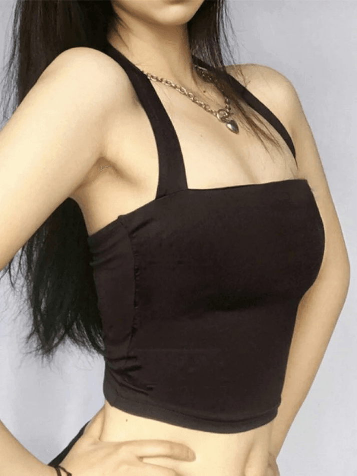 Solid Color Halter Cropped Tank Top-Tops-MAUV STUDIO-STREETWEAR-Y2K-CLOTHING