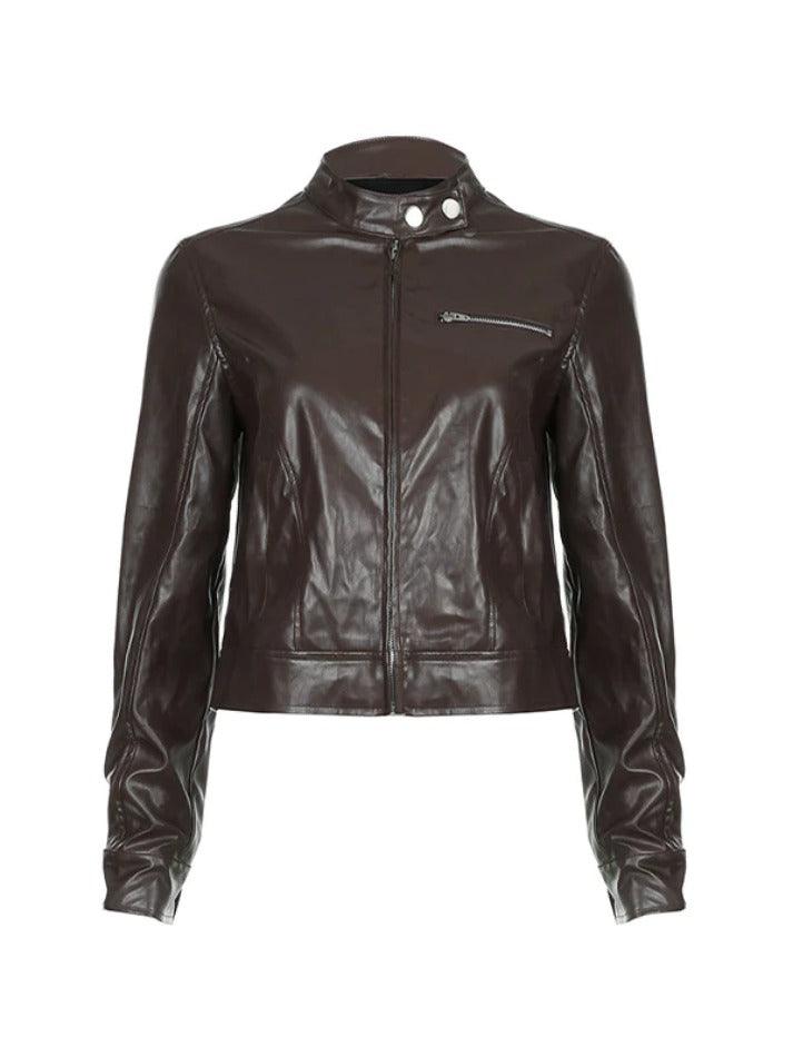 Solid Zip Up Leather Jacket – MAUVSTUDIO®