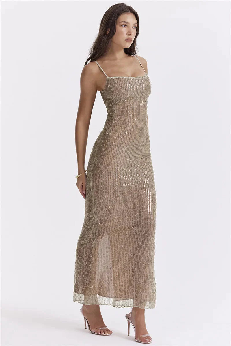 Sparkle Sequined Fit Maxi Dress-Mauv Studio