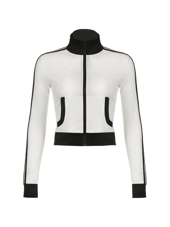 Sporty Contrast Color Collar Neck Thin Jacket-Jackets-MAUV STUDIO-STREETWEAR-Y2K-CLOTHING