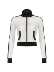Sporty Contrast Color Collar Neck Thin Jacket-Jackets-MAUV STUDIO-STREETWEAR-Y2K-CLOTHING
