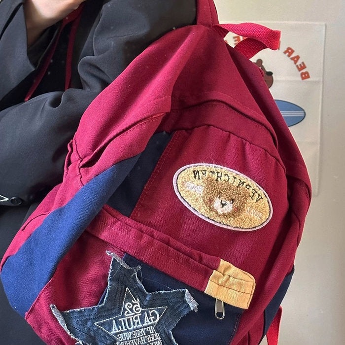 Star Bear Canvas Backpack-Backpacks-MAUV STUDIO-STREETWEAR-Y2K-CLOTHING